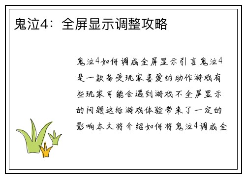 鬼泣4：全屏显示调整攻略